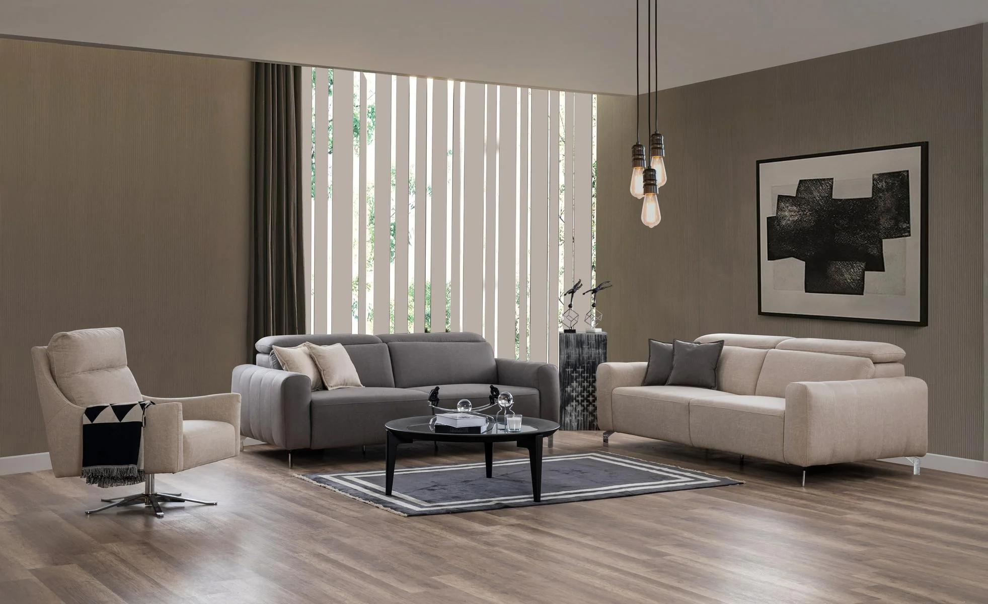 BURGAZ modern two-tone sofa set in a refined contemporary living room