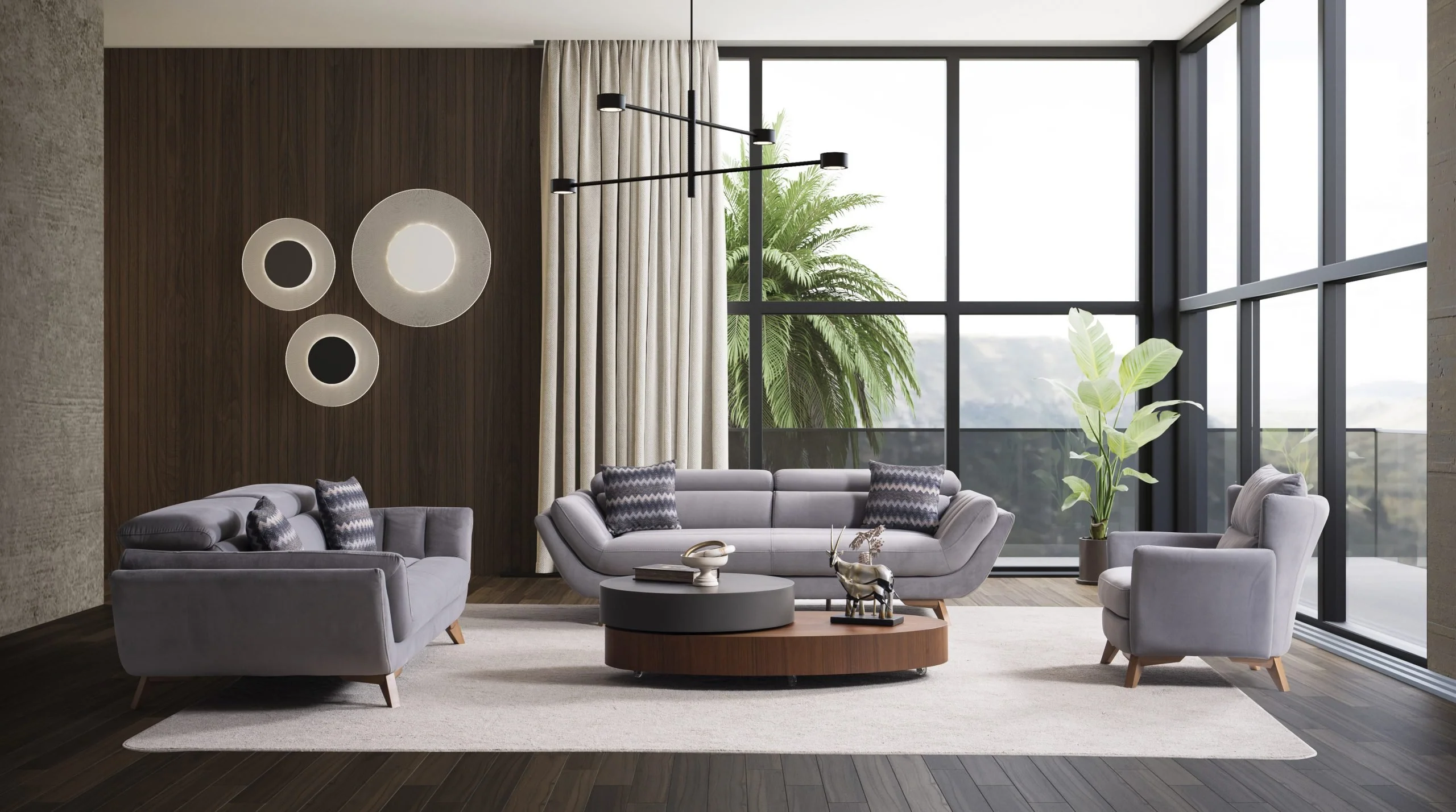 EFTELYA modern grey sofa set in a sophisticated contemporary living room
